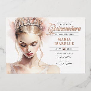 Elegant Rose Gold Pink Quinceanera Party Foil Invitation