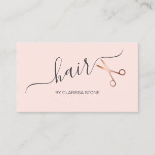 Elegant rose gold & pink scissors hairstylist business card