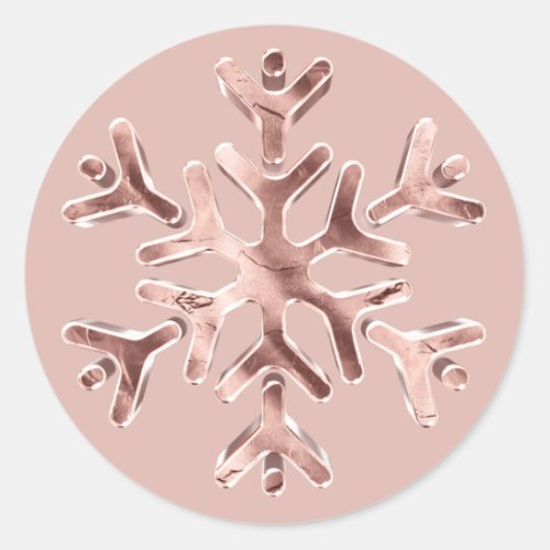 Elegant Rose Gold Pink Snowflake Christmas Classic Round Sticker