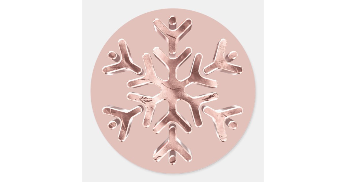 Elegant Rose Gold Pink Snowflake Christmas Classic Round Sticker | Zazzle