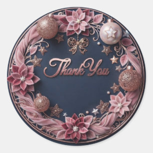 Elegant Rose Gold & Pink Velvet Floral Thank You R Classic Round Sticker