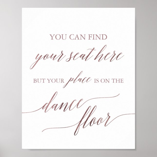 Elegant Rose Gold Place Card Dance Floor Sign (Front)