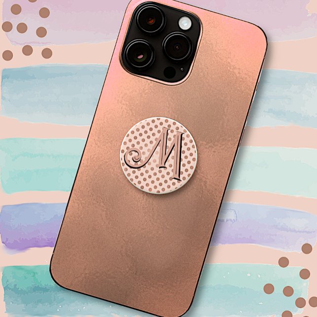 Elegant Rose Gold Polka Dots Monogrammed PopSocket (Creator Uploaded)