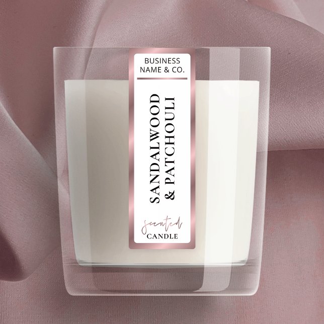 Elegant Rose Gold Product Seal Tamper Proof Candle Labels (Elegant white and rose gold vertical jar labels - great for candles or any other type of product)