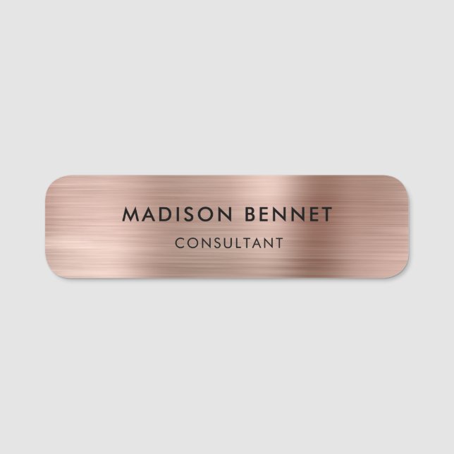 Elegant Rose Gold Professional Business Name Tag (Front)