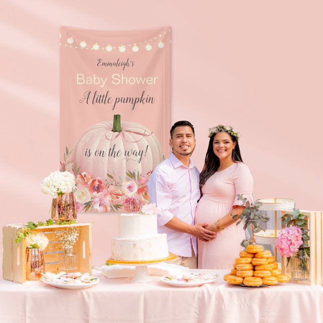 Elegant Rose Gold Pumpkin Custom Baby Shower Banner (Creator Uploaded)