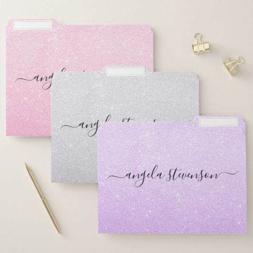 Elegant rose gold purple and silver glitter file folder