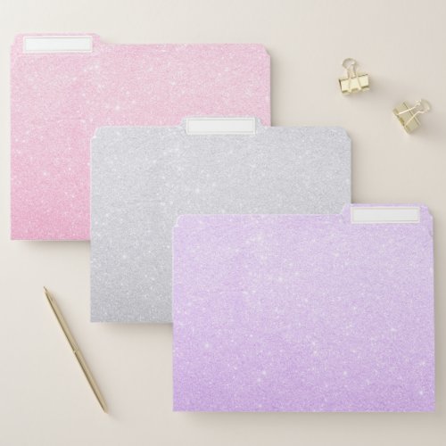 Elegant rose gold purple and silver glitter file folder