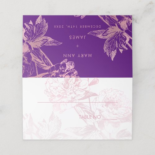 Elegant Rose Gold Purple Floral Wedding Placecard