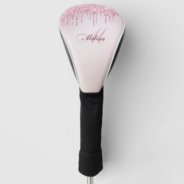 elegant rose gold purple glitter drip golf head cover (Front)