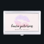Elegant rose gold purple glitter lips makeup business card case<br><div class="desc">Stylish makeup design featuring faux glitter texture lips and elegant calligraphy font.</div>