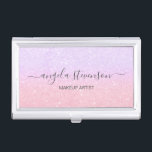 Elegant rose gold & purple glitter makeup artist business card case<br><div class="desc">Modern design featuring faux rose gold and purple glitter texture with elegant calligraphy font.</div>