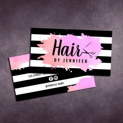 Elegant rose gold purple scissors hairstylist business card