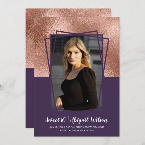 Elegant rose gold purple sweet sixteen birthday invitation