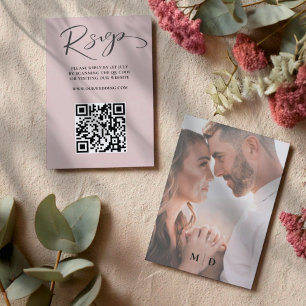 Elegant Rose Gold QR Code RSVP Wedding Card