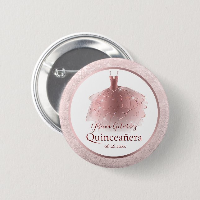 Elegant Rose Gold Quinceañera Dress Button (Front & Back)