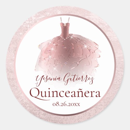 Elegant Rose Gold Quinceaera Dress Classic Round Sticker