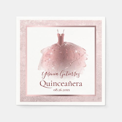 Elegant Rose Gold Quinceaera Dress Napkins