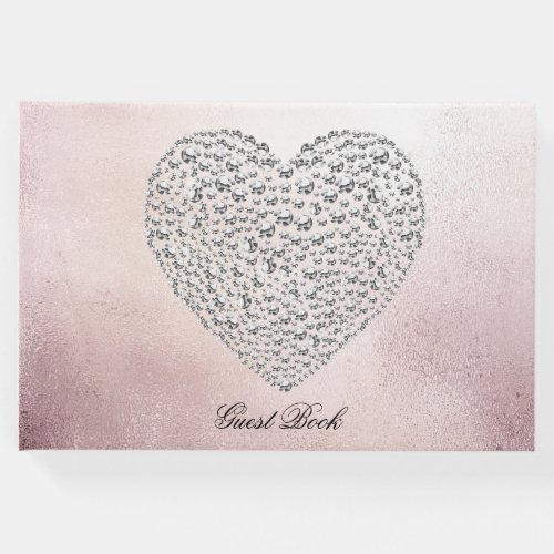 Elegant Rose Gold Rhinestone Heart Guest Book