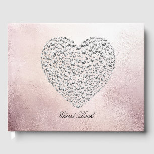 Elegant Rose Gold Rhinestone Heart Guest Book