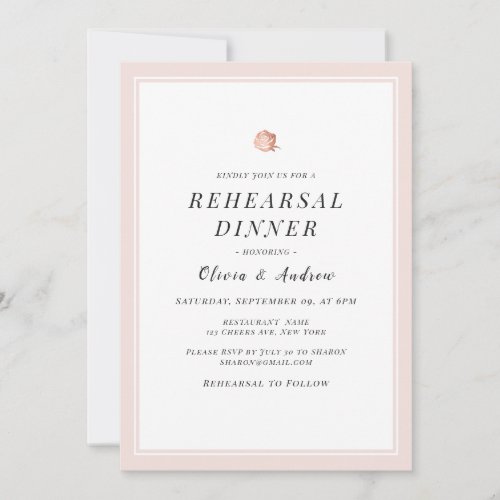 Elegant Rose gold rose minimalist Rehearsal Dinner Invitation