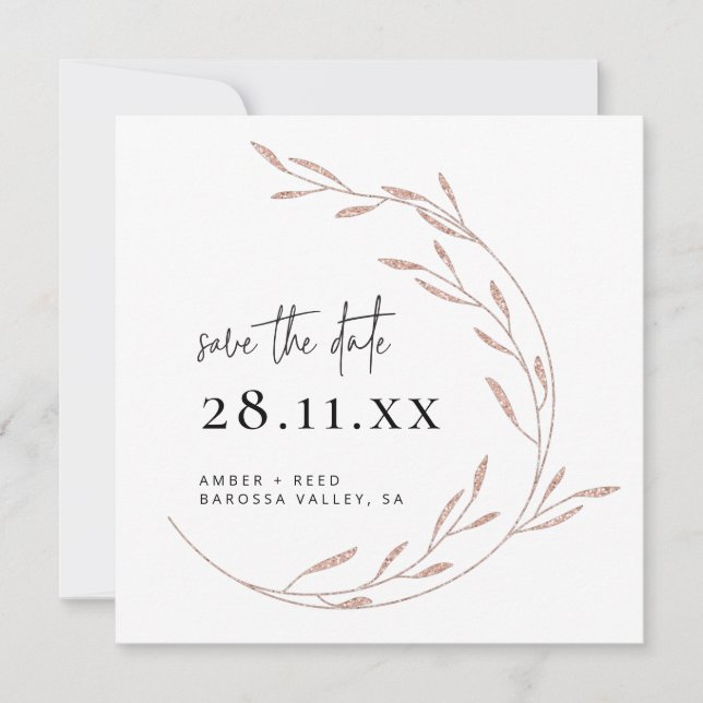 Elegant Rose Gold Save the Date Card (Front)