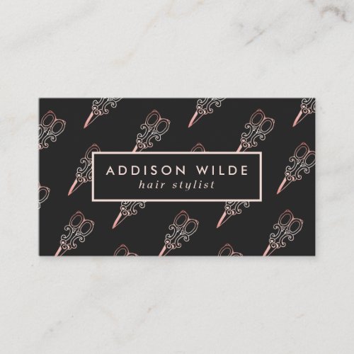 Elegant Rose Gold Scissors Hair Stylist Business Card