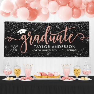 Elegant Rose Gold Script Graduate Black Banner
