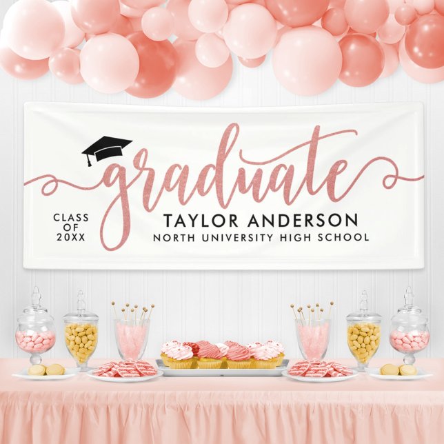 Elegant Rose Gold Script Graduate White Banner (Creator Uploaded)
