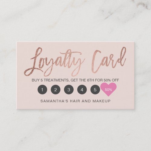 Elegant rose gold script makeup hair blush pink loyalty card