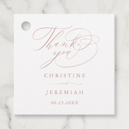 Elegant Rose Gold Script Metallic Wedding Thanks Favor Tags