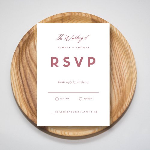 Elegant Rose Gold Script  Modern Design Wedding RSVP Card