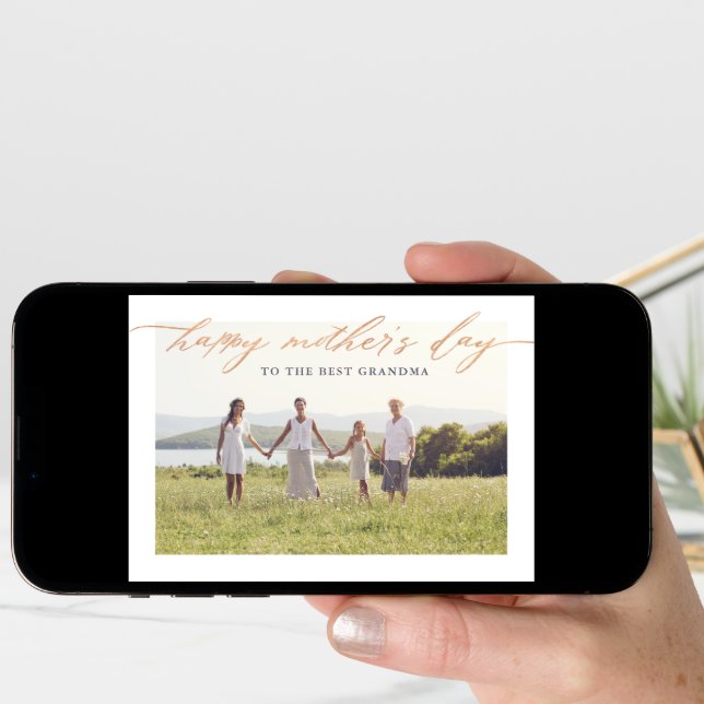 Elegant Rose Gold Script Mother's Day Photo Card (Front Digital)