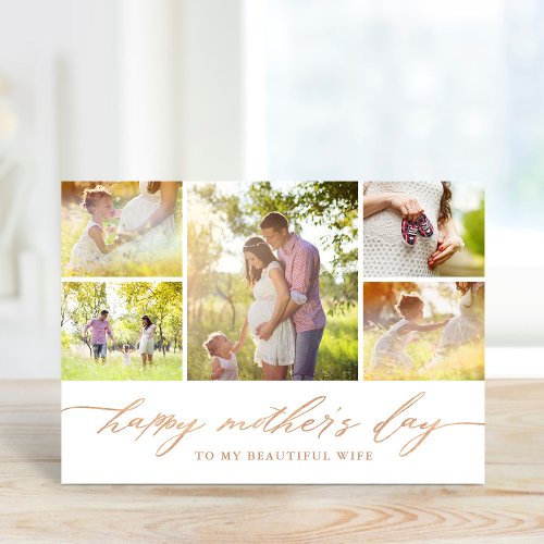 Elegant Rose Gold Script Mothers Day Photo Card