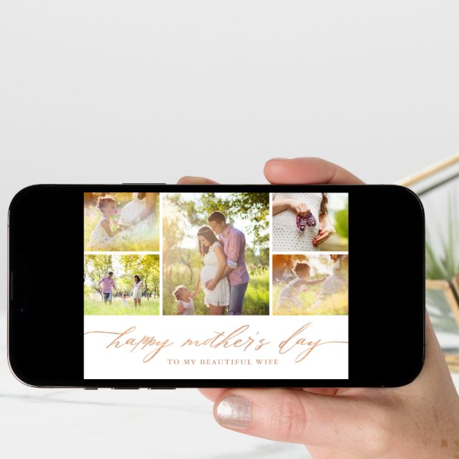 Elegant Rose Gold Script Mother's Day Photo Card (Front Digital)
