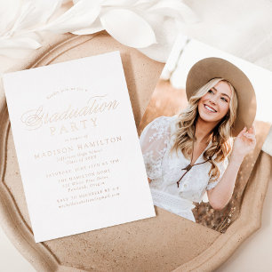 Elegant Rose Gold Script Photo Graduation Party Foil Invitation