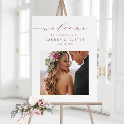 Elegant Rose Gold Script Photo Wedding Welcome Poster