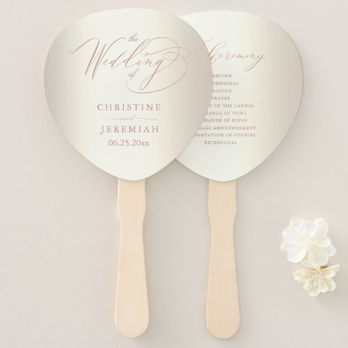 Elegant Rose Gold Script Shiny Champagne Wedding Hand Fan