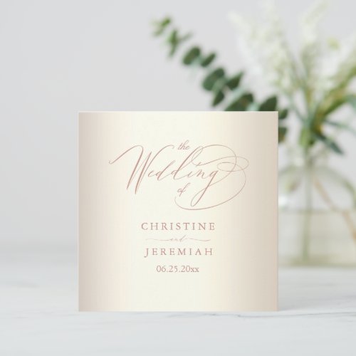 Elegant Rose Gold Script Shiny Champagne Wedding Program