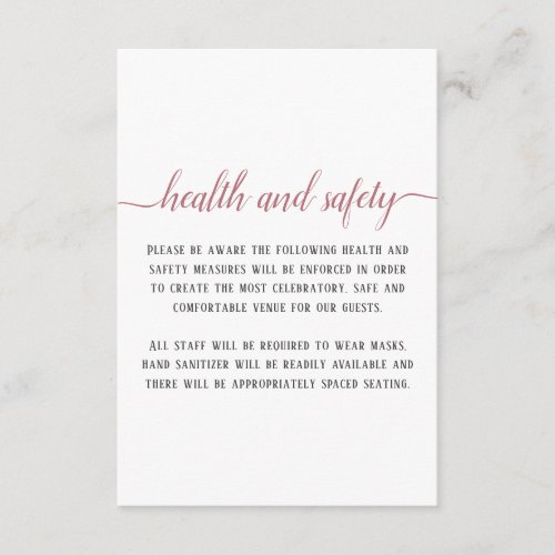 Elegant Rose Gold Script Wedding Health Safety Enclosure Card