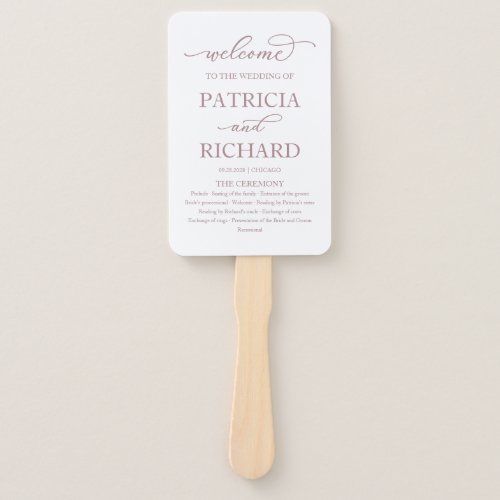 Elegant Rose Gold Script Wedding Program Hand Fan