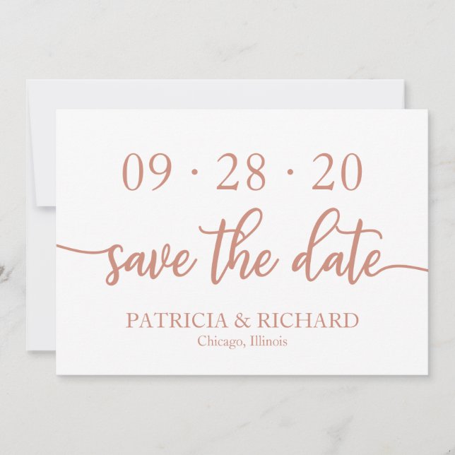 Elegant Rose Gold Script Wedding Save The Date Invitation (Front)