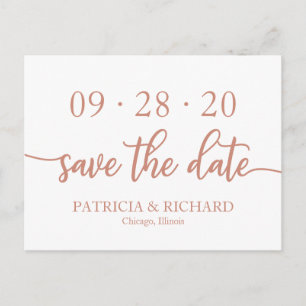 Elegant Rose Gold Script Wedding Save The Date Postcard