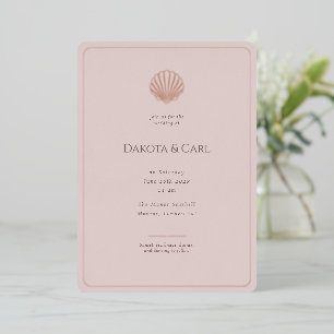 Elegant Rose Gold Seashell Wedding Foil Invitation
