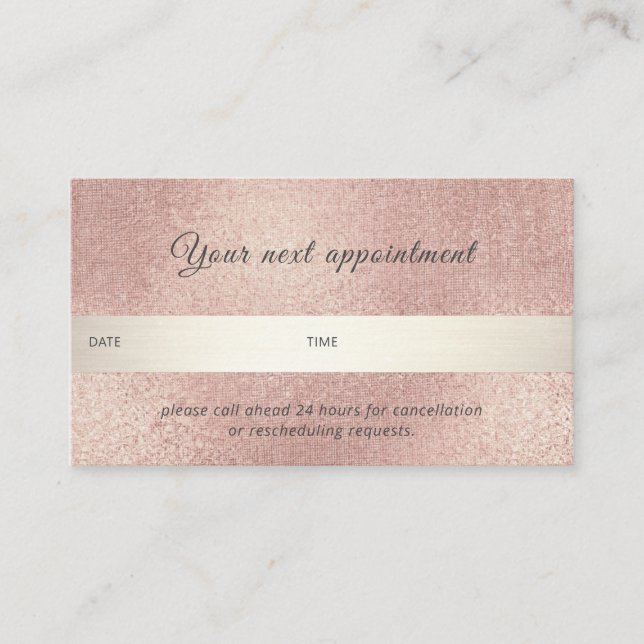 Elegant Rose Gold Shimmer Professional Appointment Card (Front)