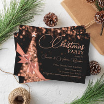 Elegant Rose Gold Shimmering Xmas Tree Holiday  Invitation