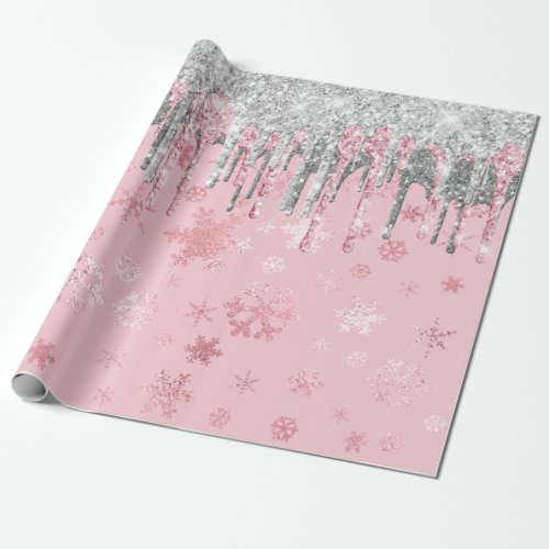 Elegant Rose Gold Silver Christmas Snowflakes Wrapping Paper