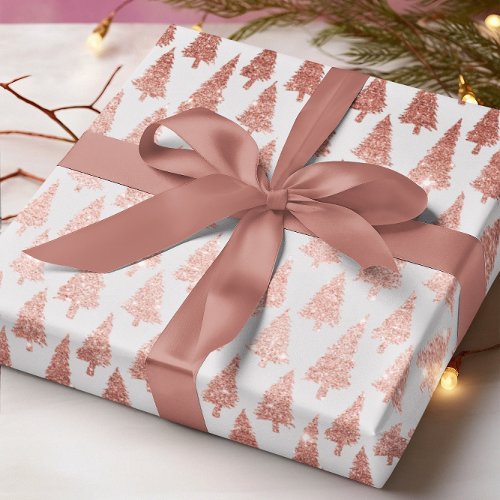 Elegant Rose Gold  Silver Christmas Tree Pattern Wrapping Paper