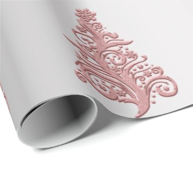 Elegant Rose Gold & Silver Christmas Tree pattern Wrapping Paper
