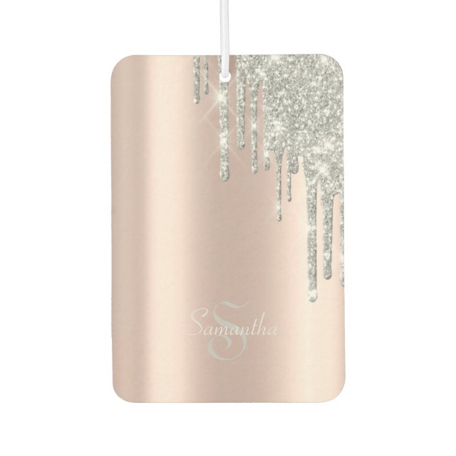 Elegant Rose Gold, Silver Glitter Drips Air Freshener (Front)